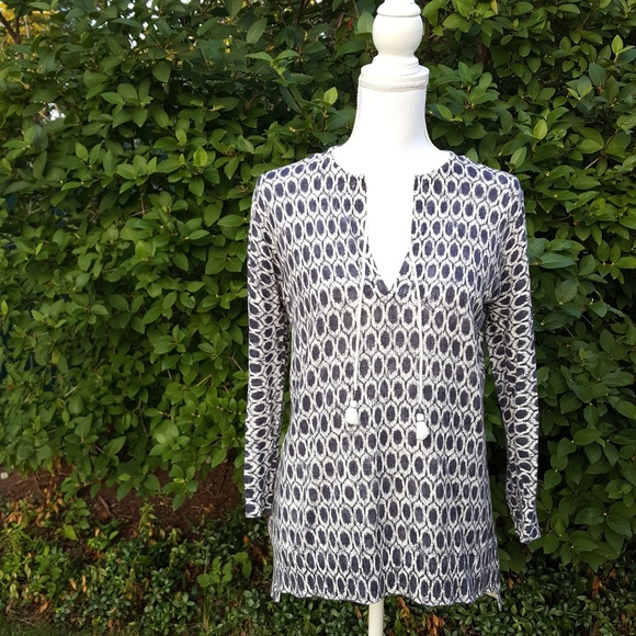 *SOLD* 3/4 sleeve patterned tassel tunic from Loft - Picture 1 of 5